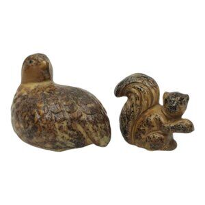 Napcoware Import Miniature Quail Squirrel Vintage 60s Ceramic Speckled Figurines